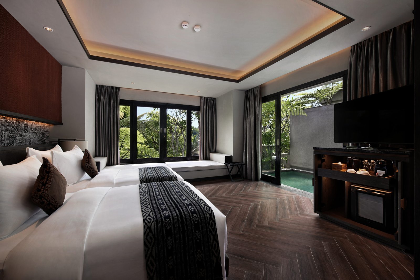 SNEHA Room with private jacuzzi at Ayatara Villa Ubud Kintamani Bali – a romantic villa in Bali offering airbnb bali-style privacy with jungle views. Romantic Bali villa jacuzzi resort.