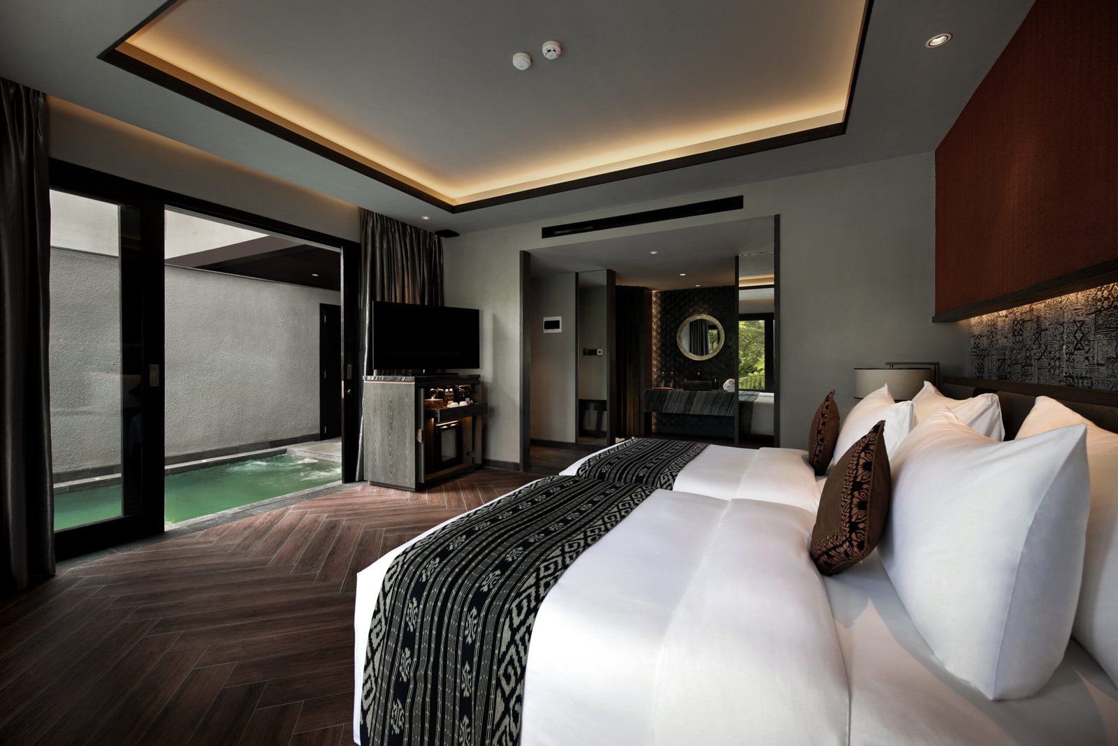 SNEHA Room with private jacuzzi at Ayatara Villa Ubud Kintamani Bali – a romantic villa in Bali offering airbnb bali-style privacy with jungle views. Romantic Bali villa jacuzzi resort.