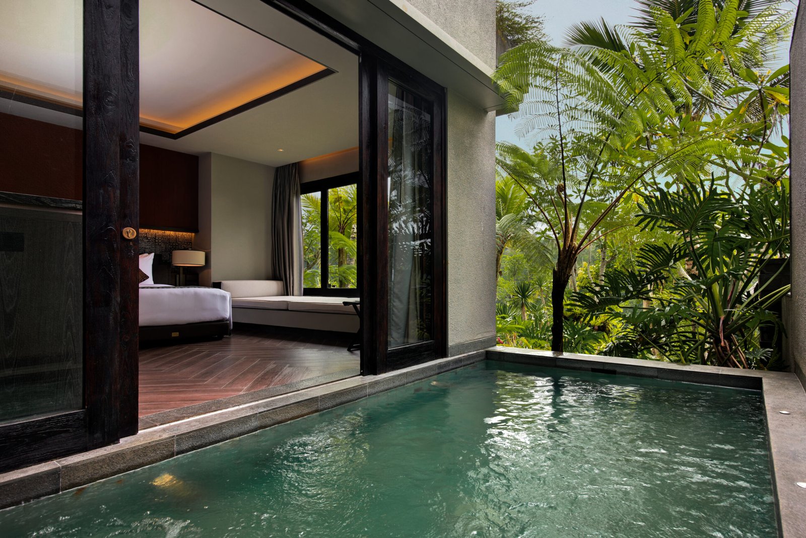 SNEHA Room with private jacuzzi at Ayatara Villa Ubud Kintamani Bali – a romantic villa in Bali offering airbnb bali-style privacy with jungle views. Private pool at Ayatara villa ubud bali. jacuzzi with jungle view Gianyar. Romantic Bali villa jacuzzi resort.